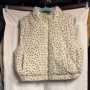 Kids Cream Floral Puffer Vest